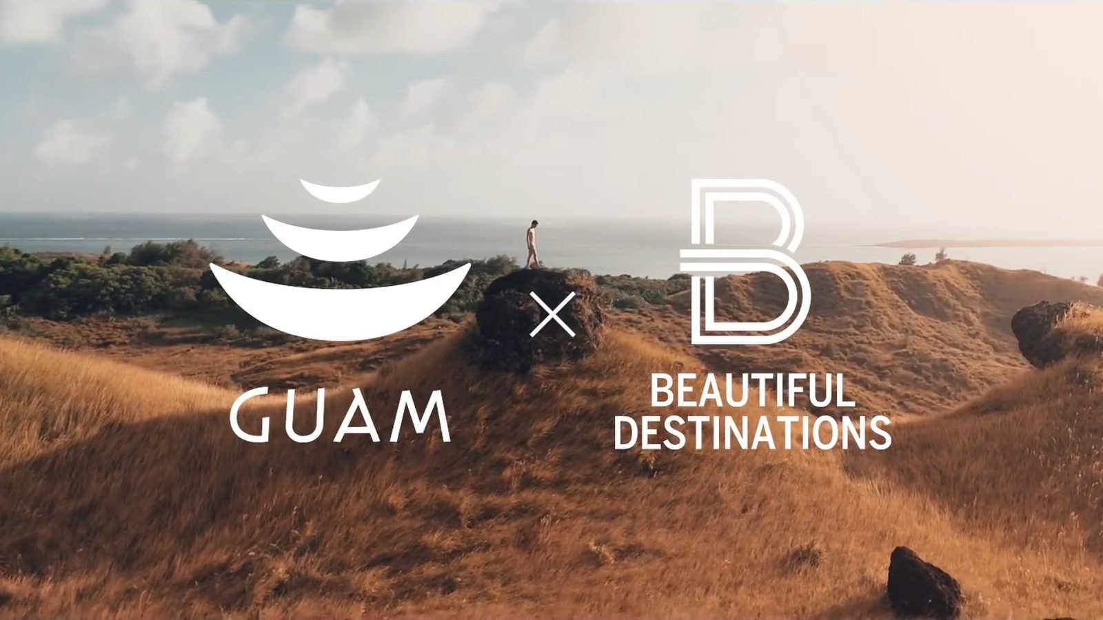 Guam and Beautiful Destinations logos over golden hills by the sea