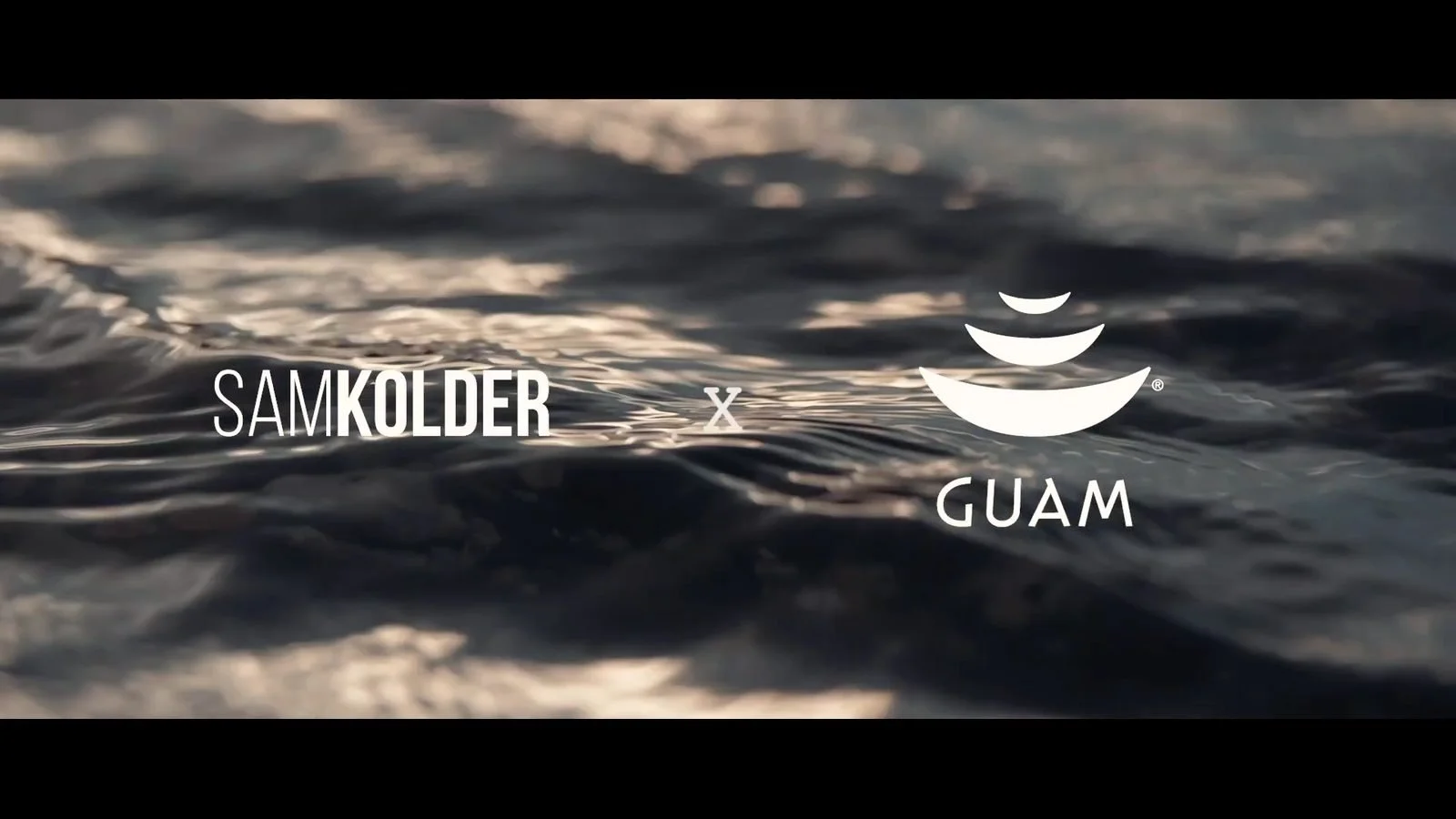 Sam Kolder and Guam logos over dark water
