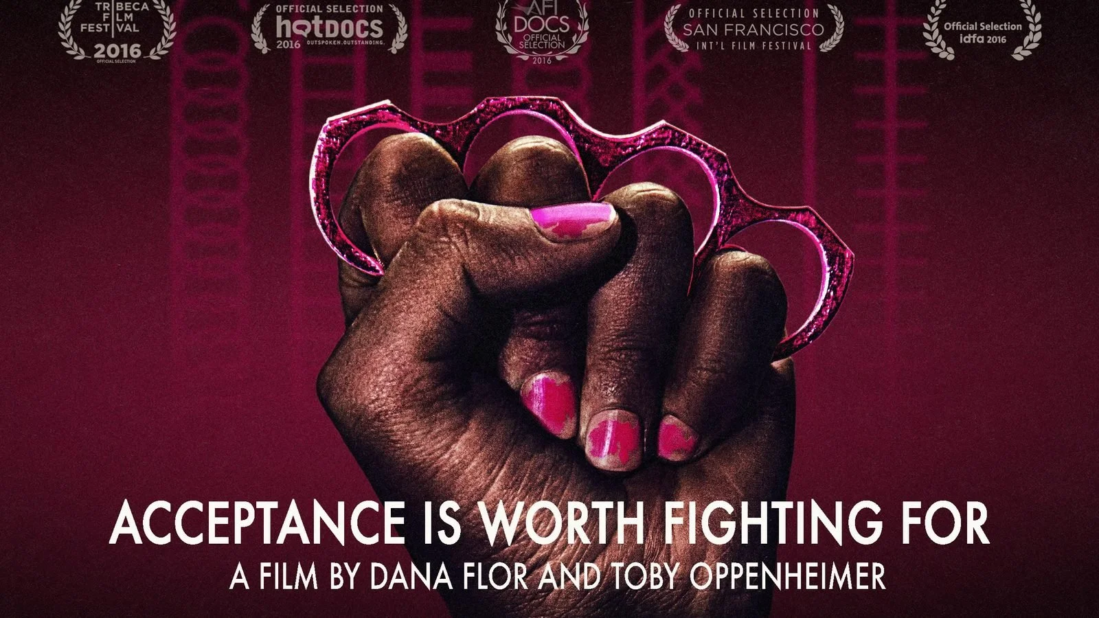 Film poster for CHECK IT: a fist with painted nails and brass knuckles