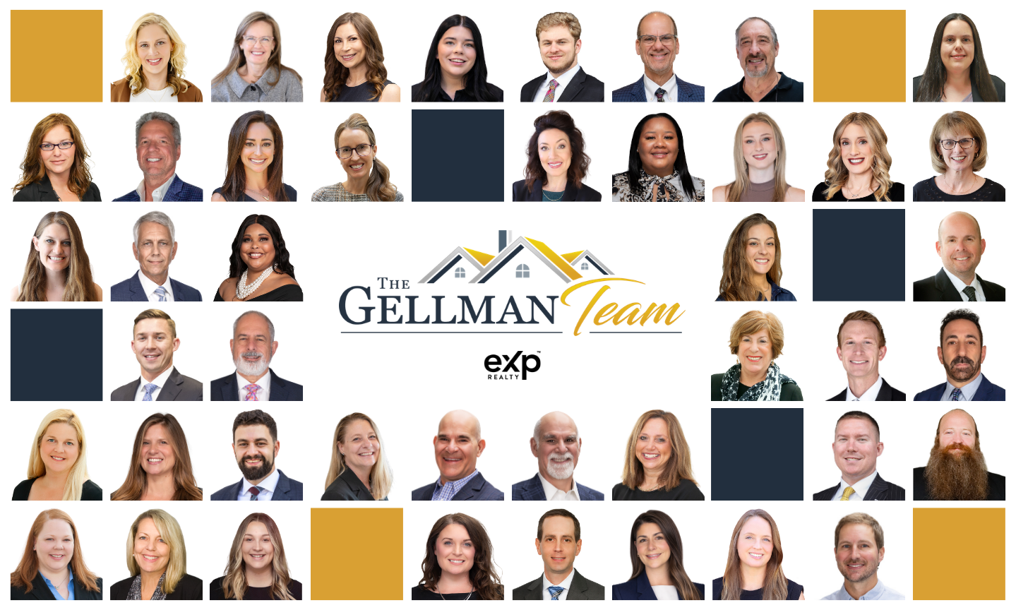 Headshots of The Gellman Team agents around the team logo