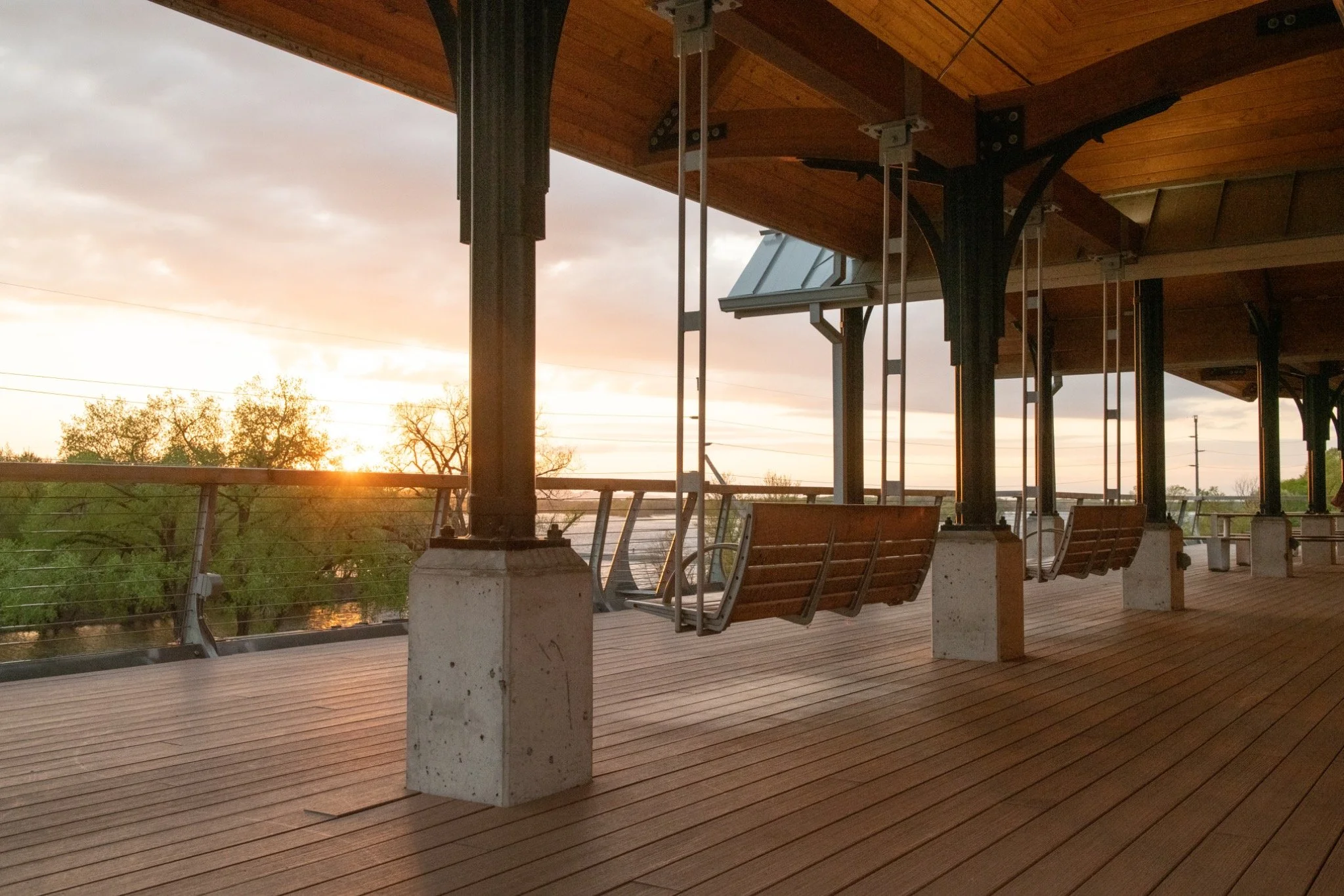 Riverside swings at sunset in the Coulee Region