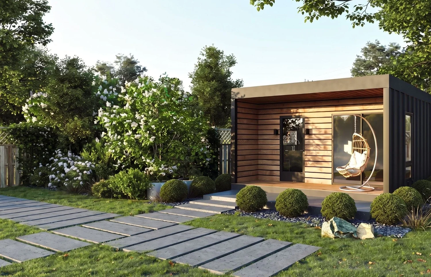 Large Studio ADU with deck in a landscaped backyar