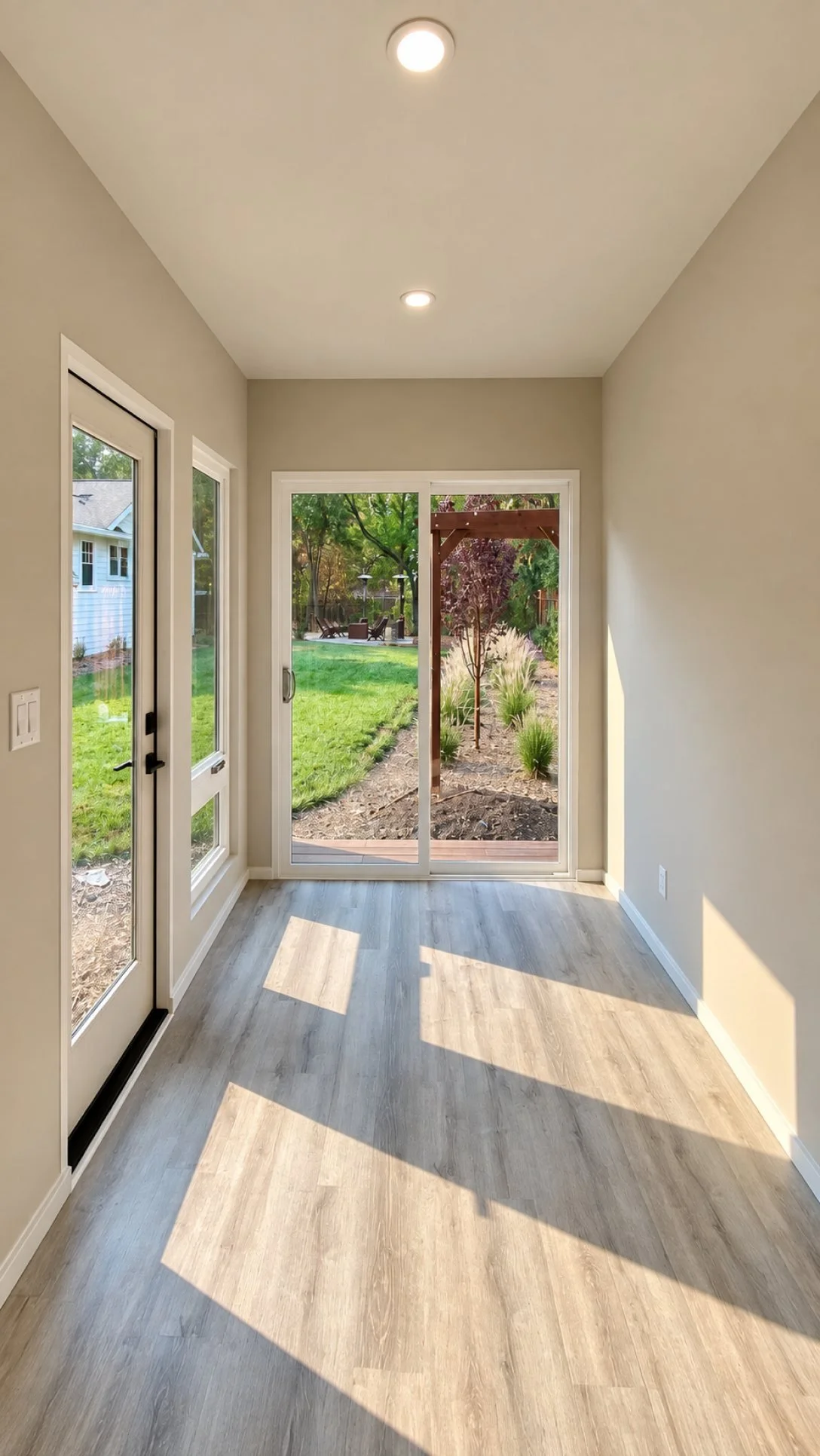 ADU interior hallway with sliding door
