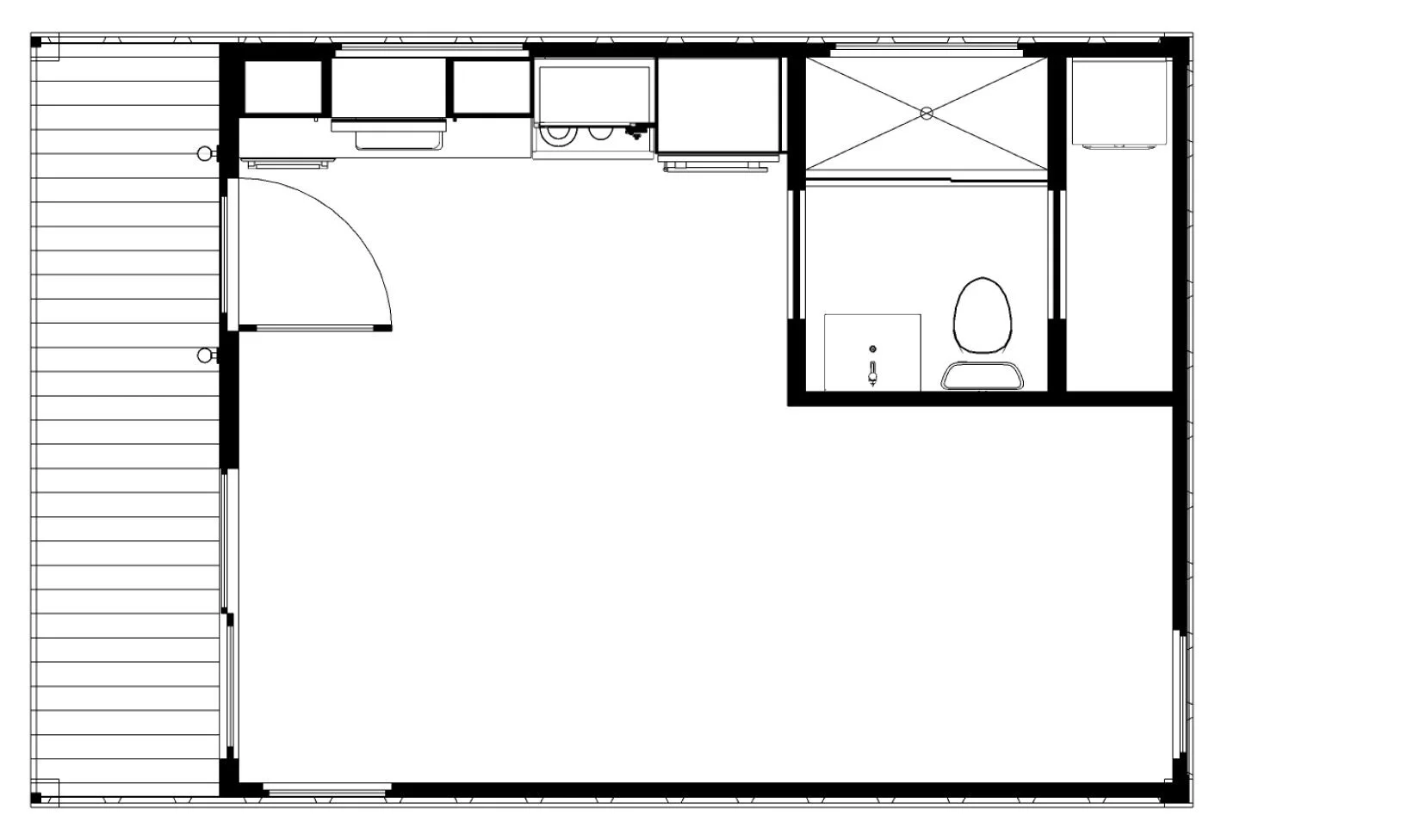 Large Studio ADU floor plan with dimensions