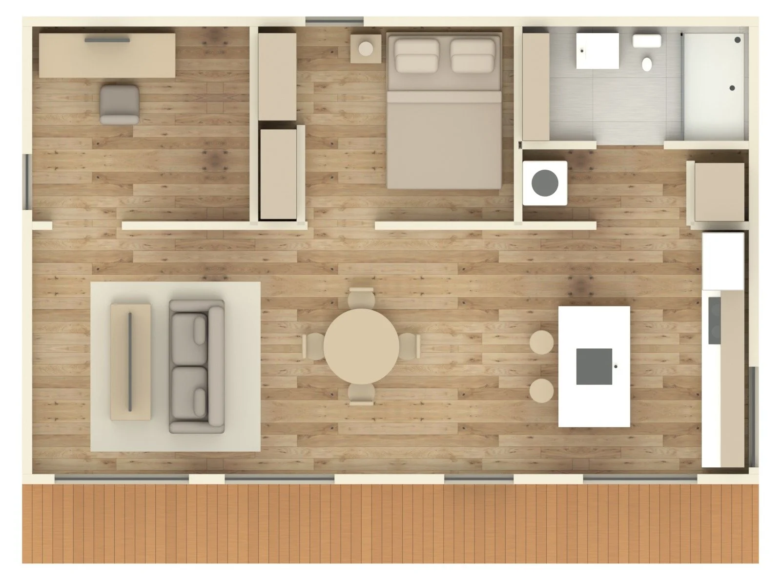2 Bedroom ADU 3D floor plan