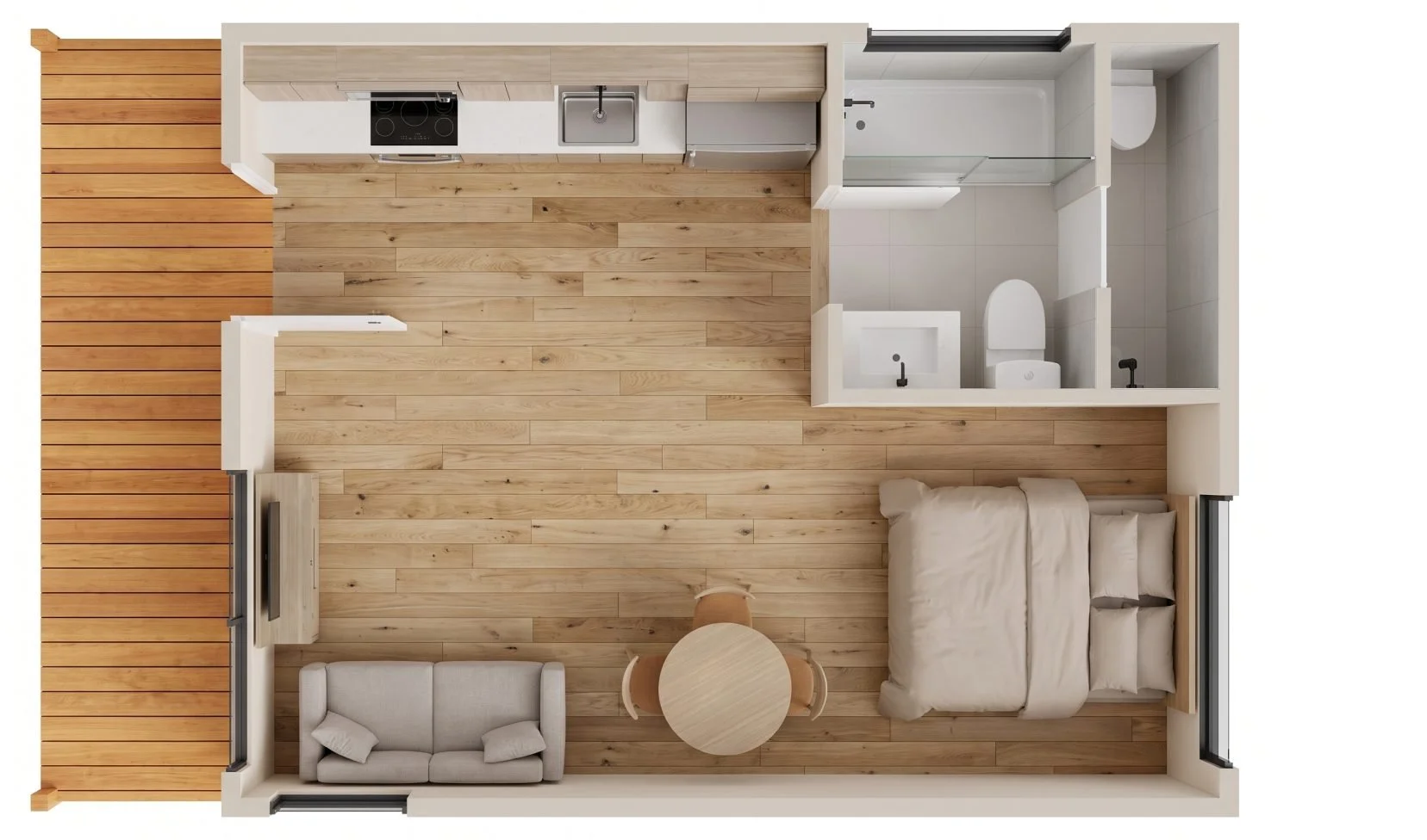 Large Studio ADU 3D floor plan