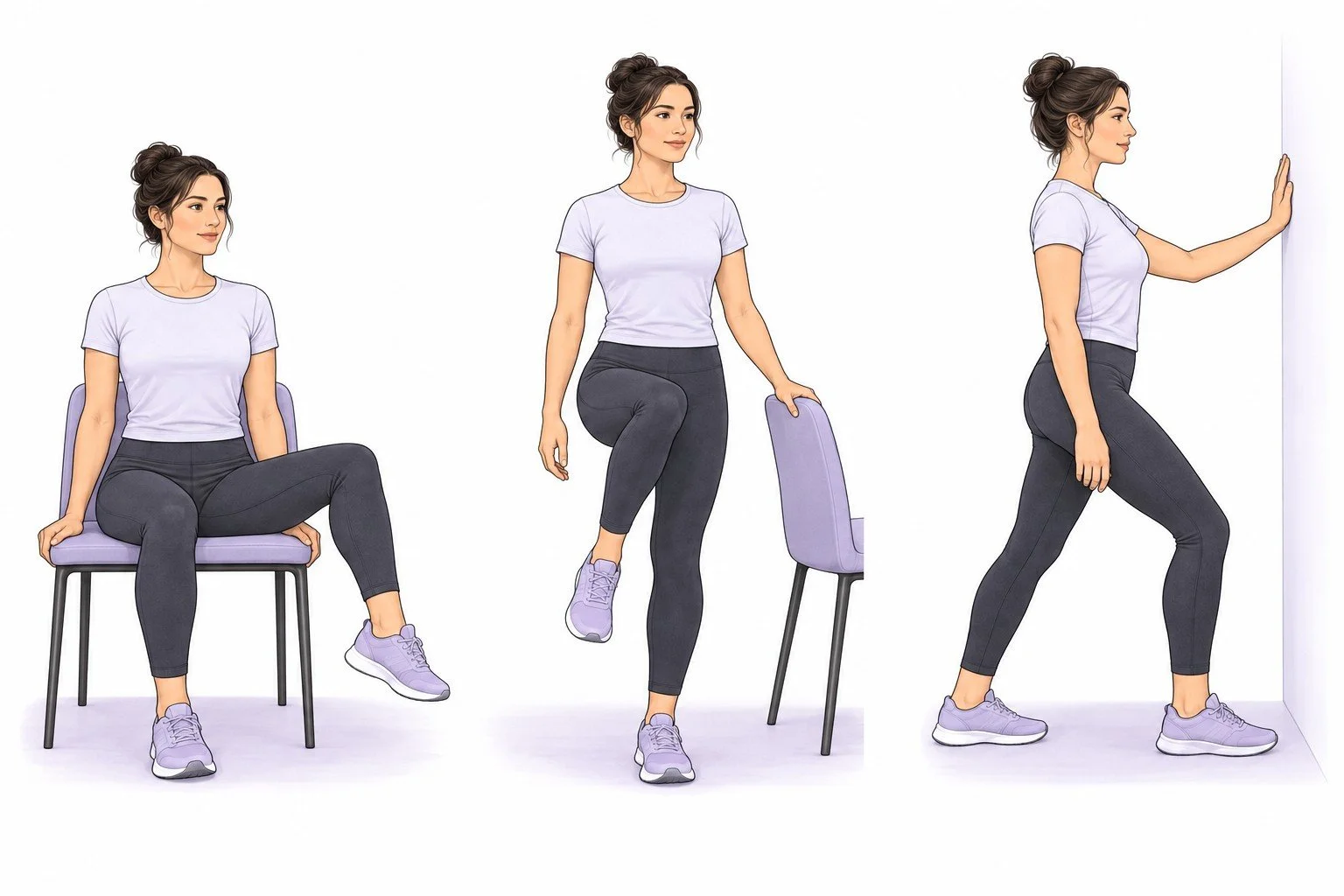 Starting positions for the three hips movements, in order
