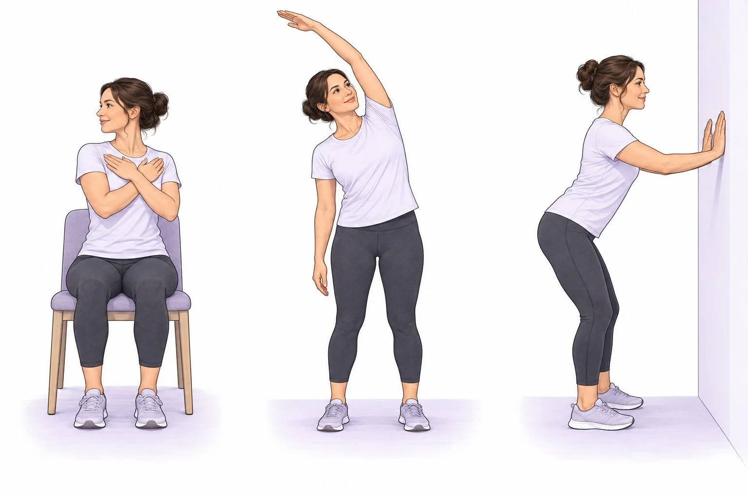 Starting positions for the three upper back movements, in order