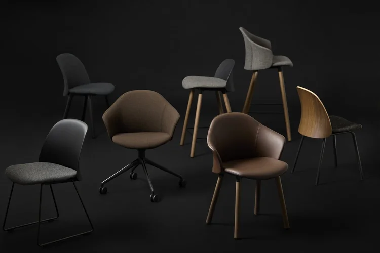 Shell, wood-leg and swivel chairs in a studio setting