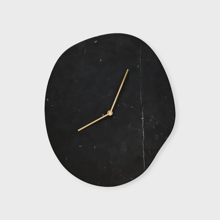 Black marble wall clock with gold hands