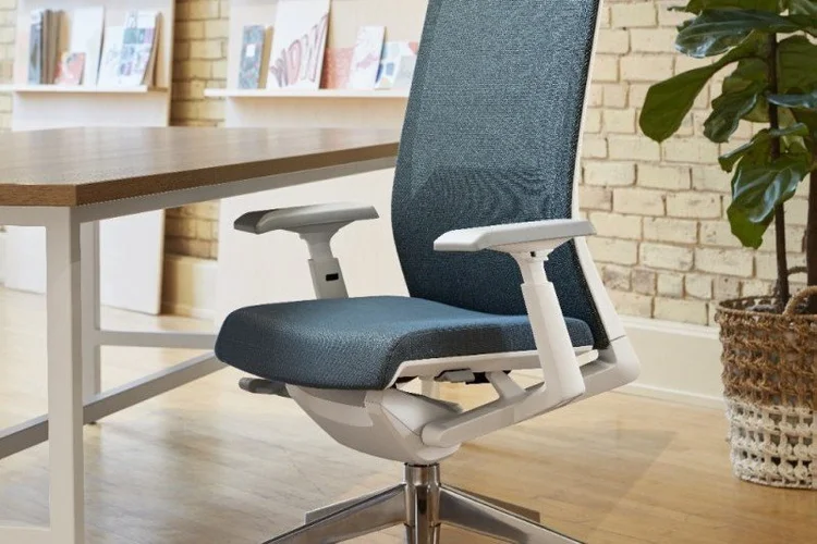 Blue mesh task chair in an open office