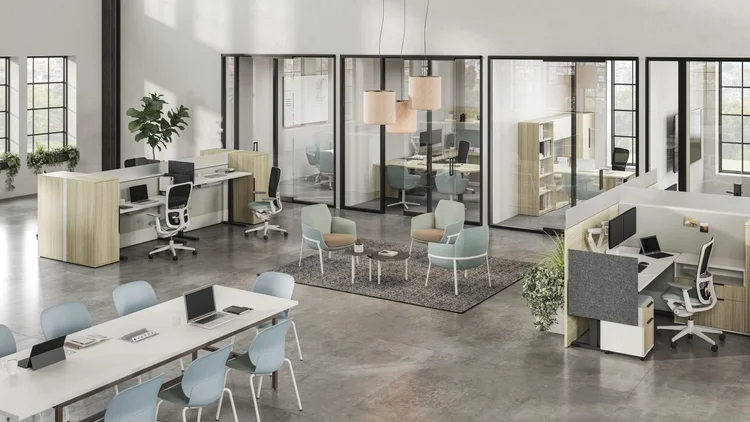 Architectural glass walls and modular workspace