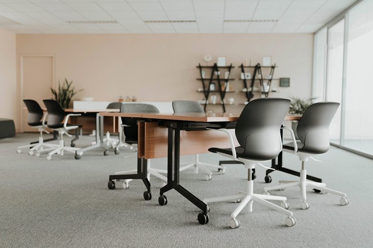 Flip-top training tables with swivel chairs