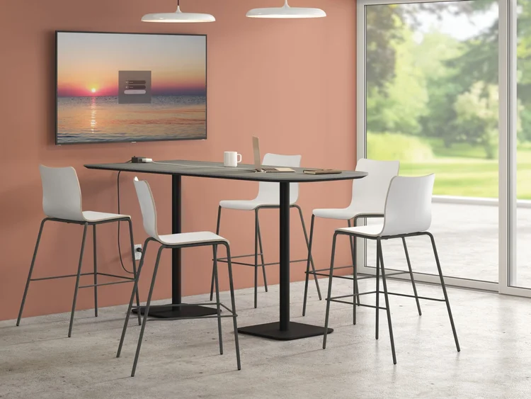Bar-height table with white stools