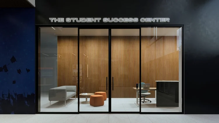 Architectural glass walls and modular workspace