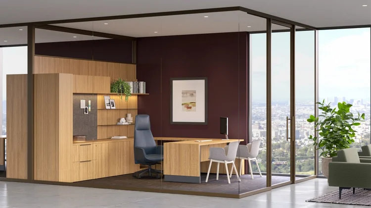 Architectural glass walls and modular workspace