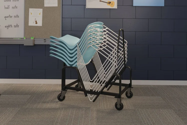 Stacking chairs on a storage cart