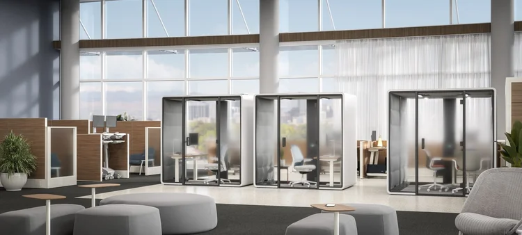 Architectural glass walls and modular workspace