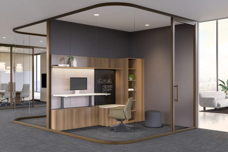 Architectural glass walls and modular workspace