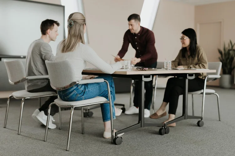 Training tables in use during a team meeting