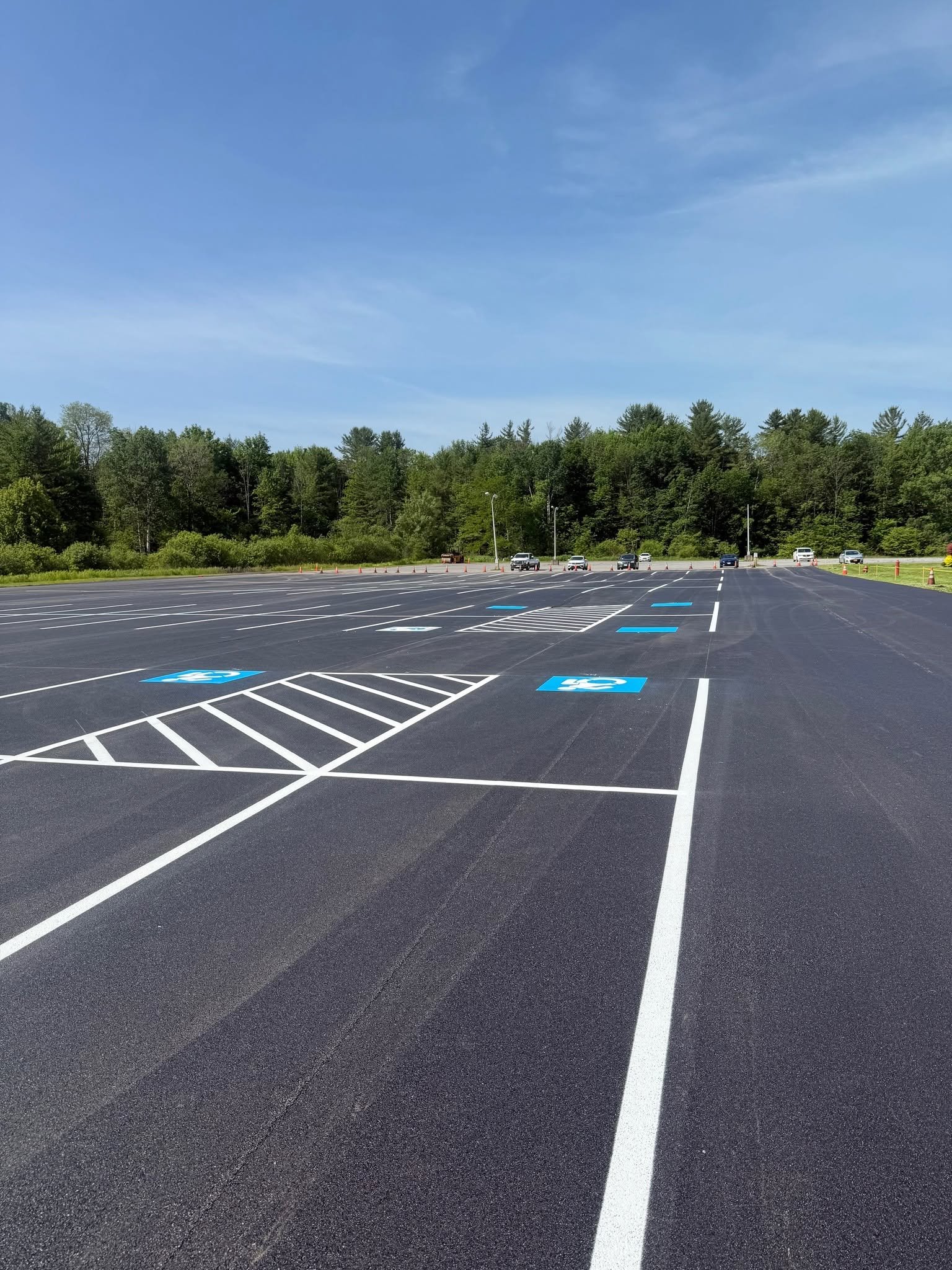 Large newly paved and striped parking lot