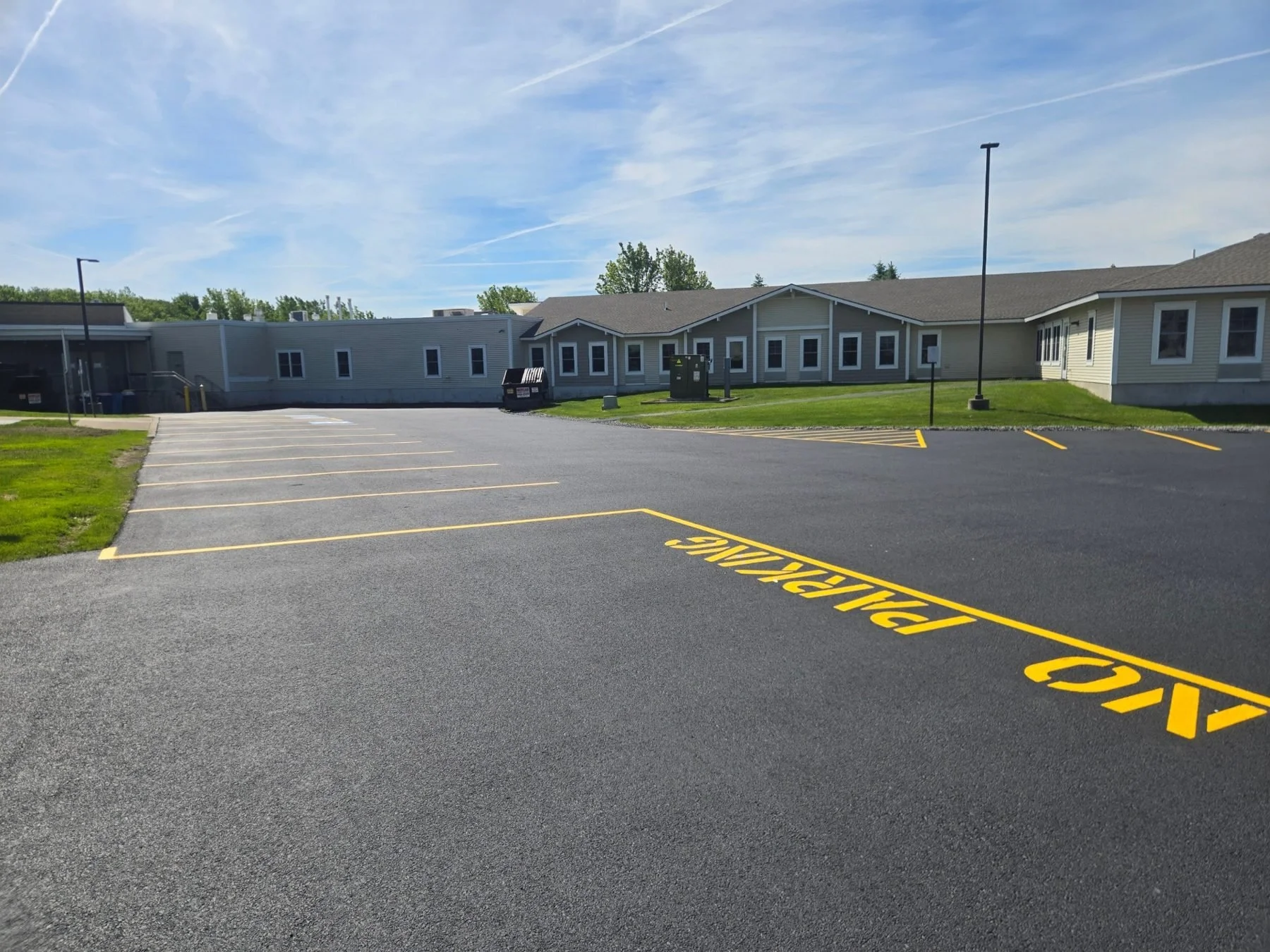 Sealcoated and restriped lot with No Parking markings