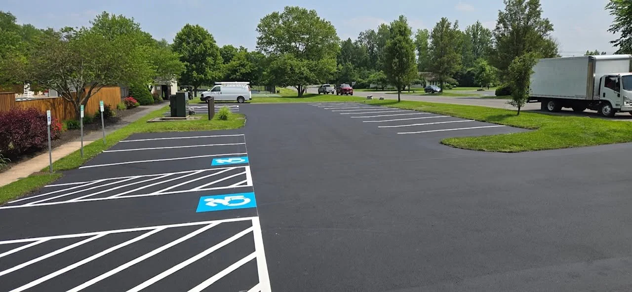 Freshly sealcoated and striped parking lot
