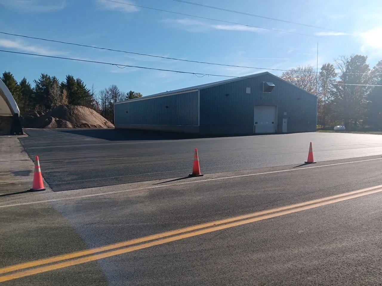 Newly paved lot in front of a commercial building