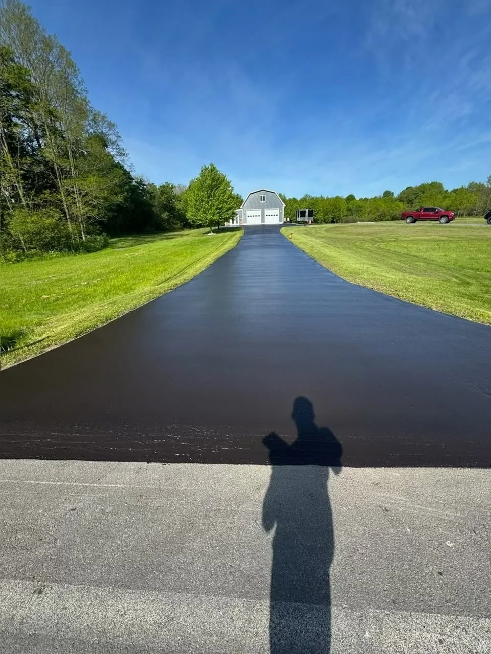 Freshly sealcoated residential driveway