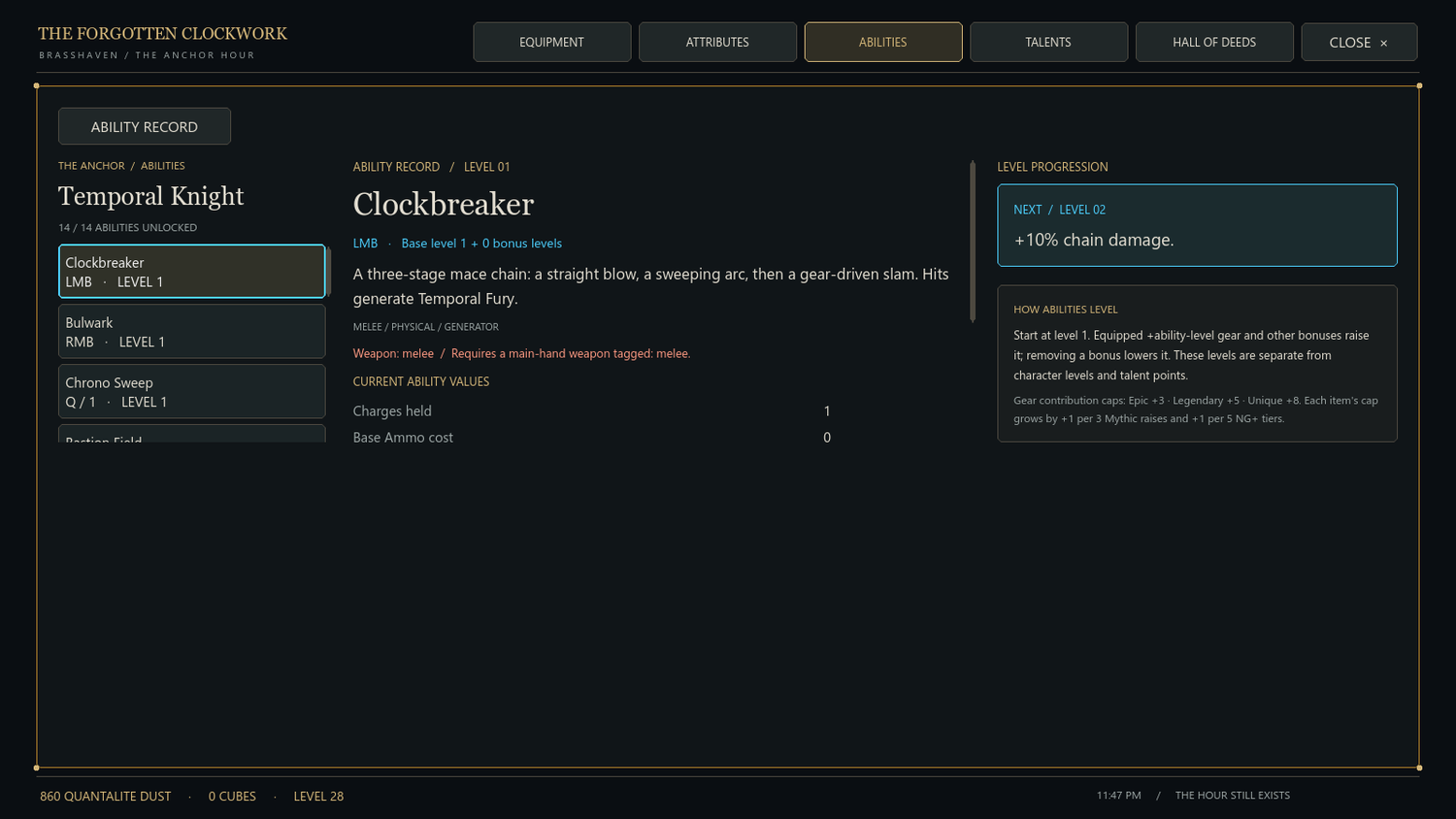 Temporal Knight ability record in the game