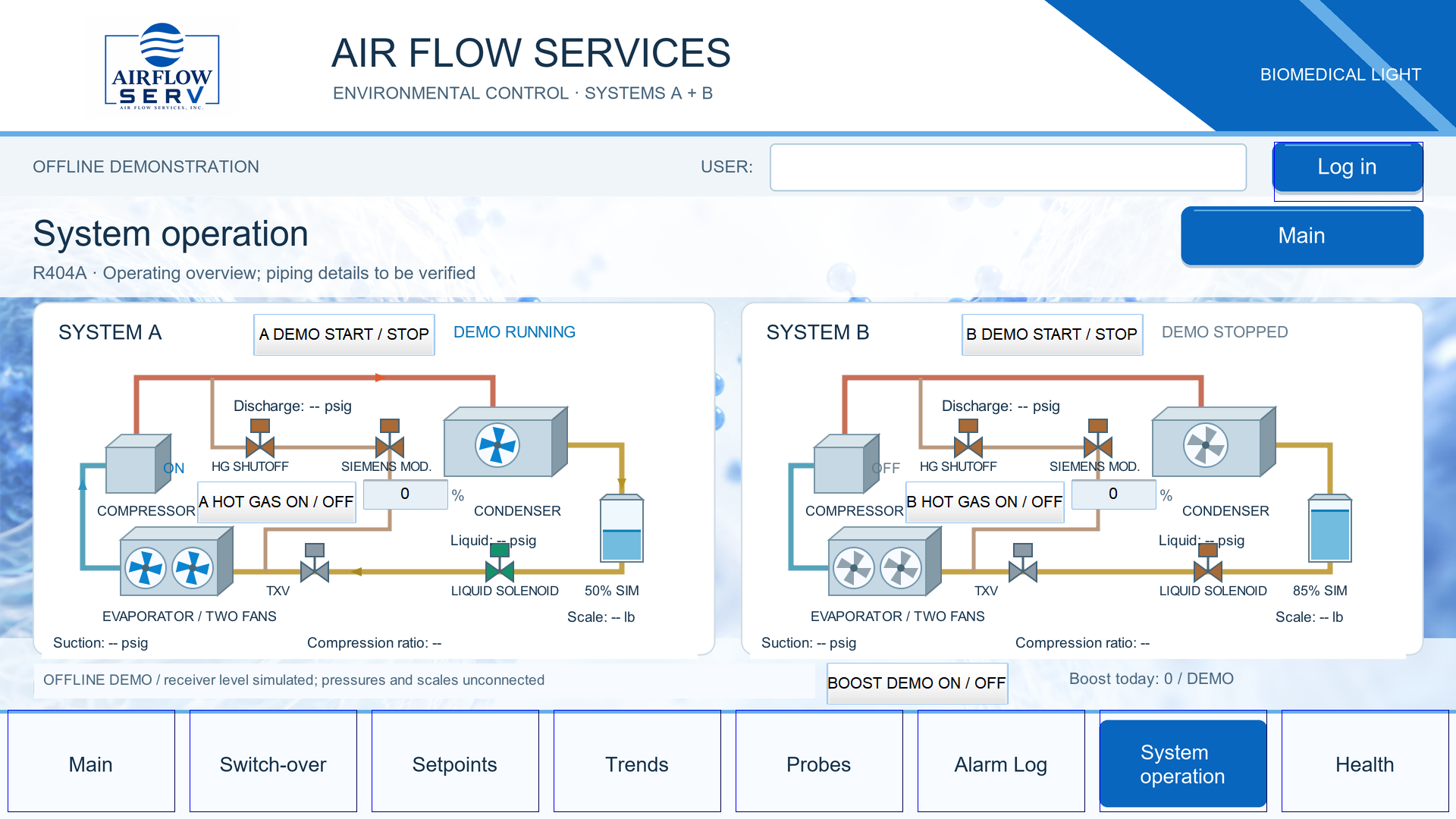 Exact Airflow EasyBuilder offline simulator capture: System operation