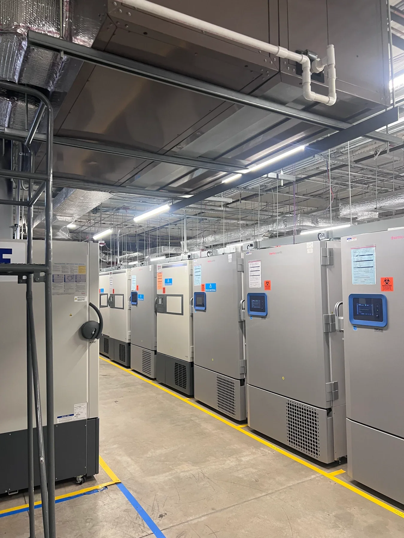 Laboratory equipment and refrigeration units installed in a facility