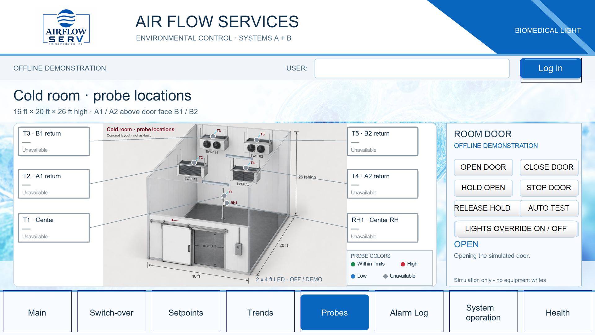 Exact Airflow EasyBuilder offline simulator capture: Room & probes