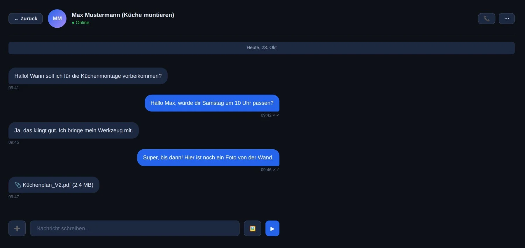 Chat zwischen Auftraggeber und Auftragnehmer