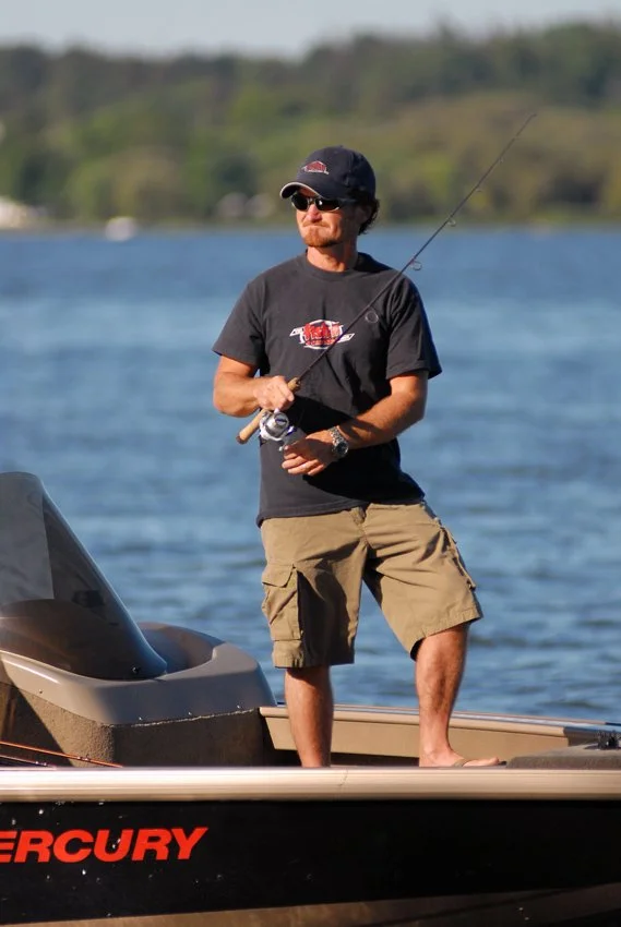 Bass fishing from the deck of a bass fishing boat