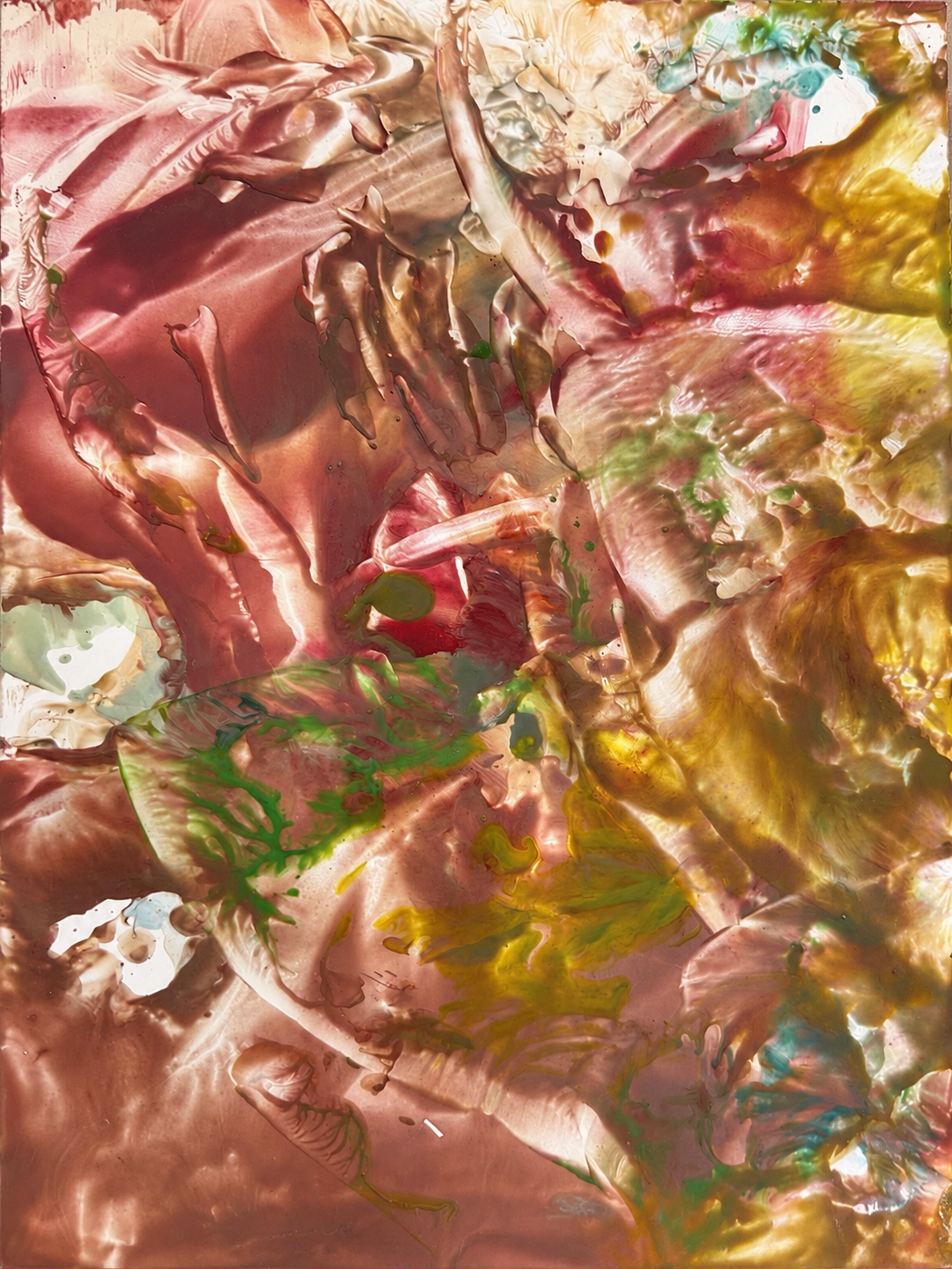 Power, an abstract spirit artwork in rose, gold, cream, green, and turquoise