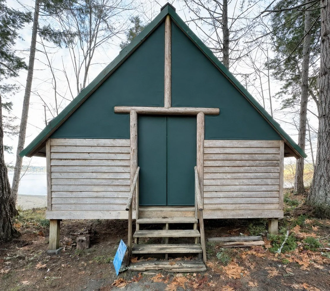 Photo-style concept rendering of an upgraded A-frame cabin