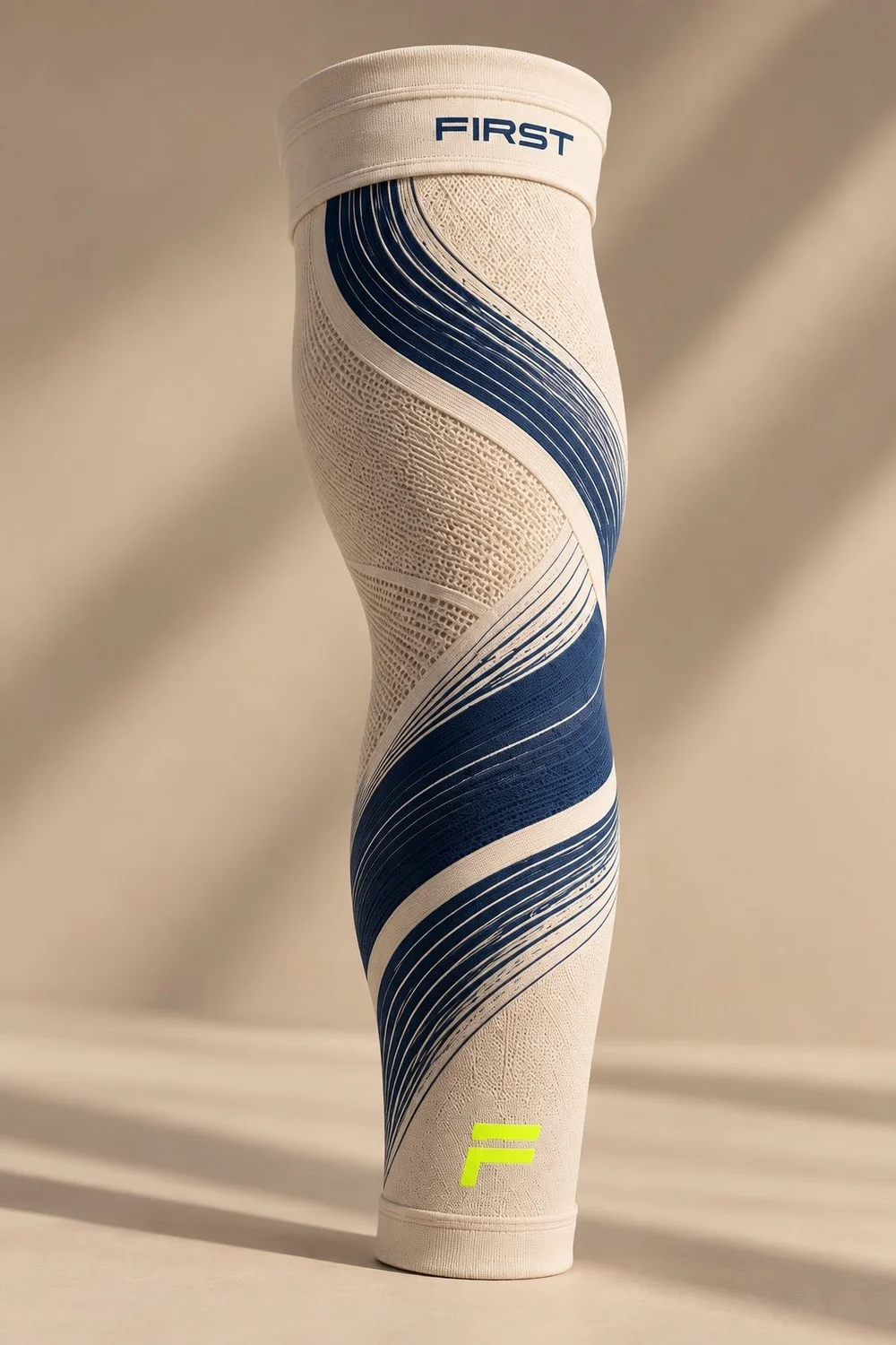 Men’s WOLF 001 compression sleeve in performance white and Midnight Blue