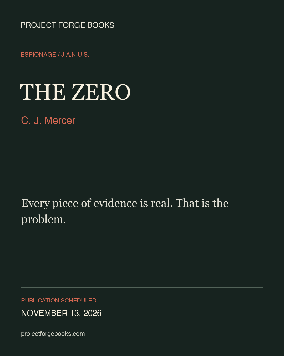 The Zero by C. J. Mercer. Publication scheduled November 13, 2026.