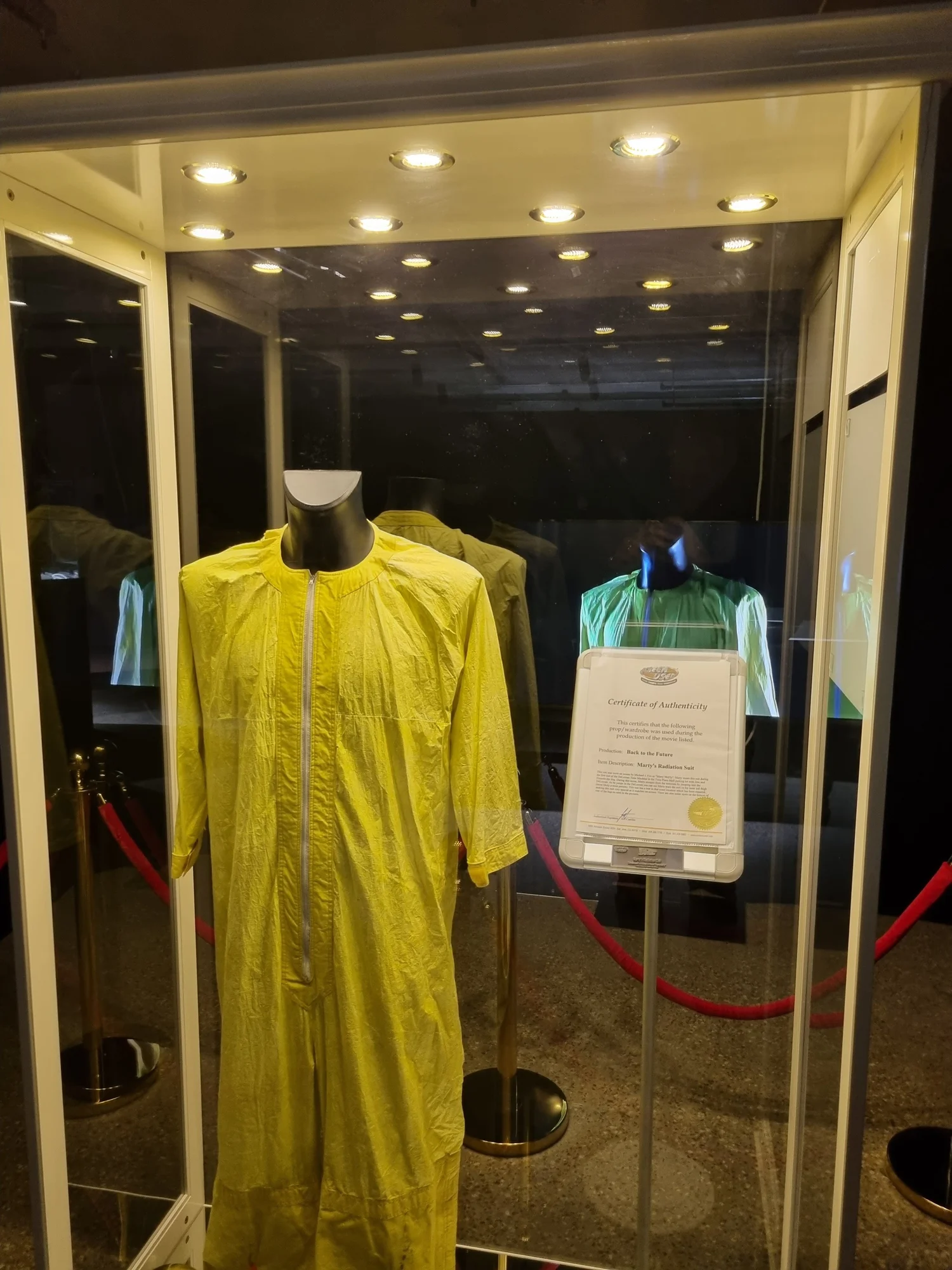Yellow radiation suit – Back to the Future props exhibition, London 2022