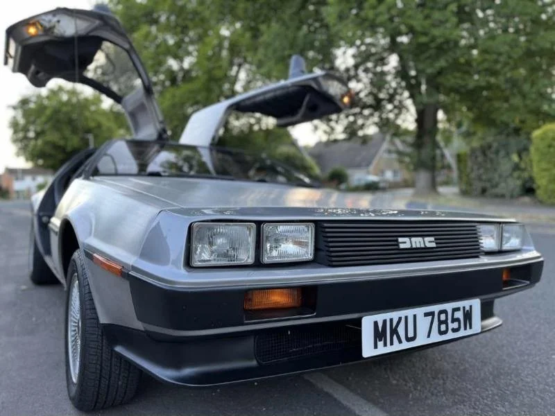Classic 1981 DeLorean DMC-12 with gull-wing doors open