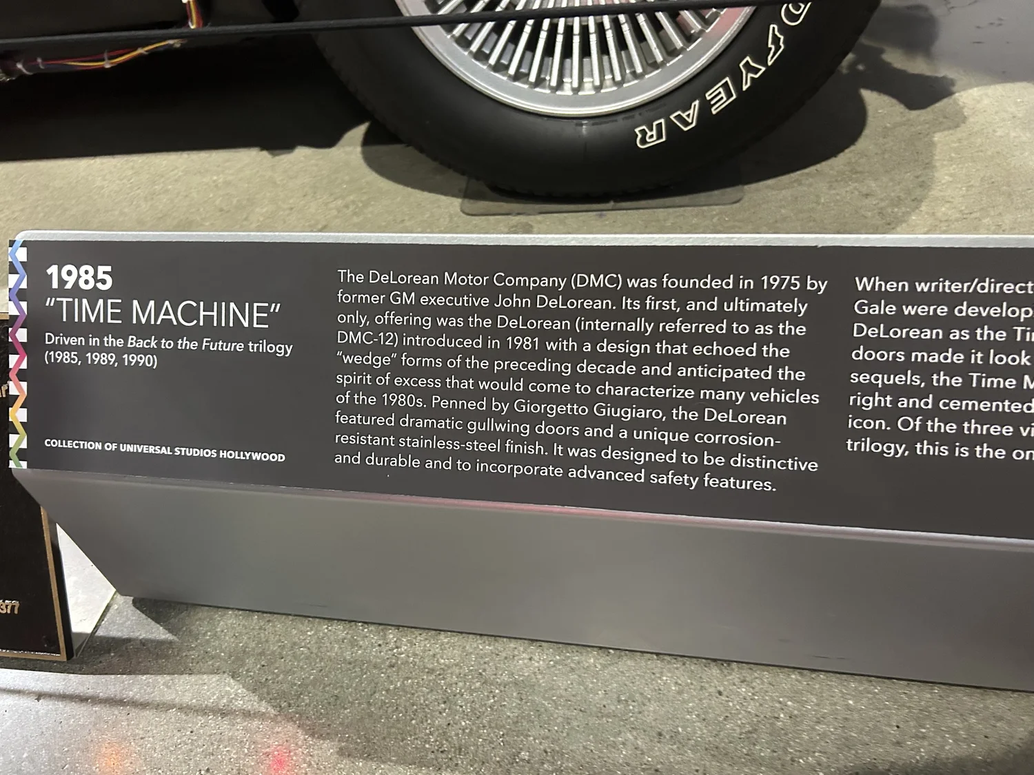 Petersen Museum display plaque for the 1985 Time Machine