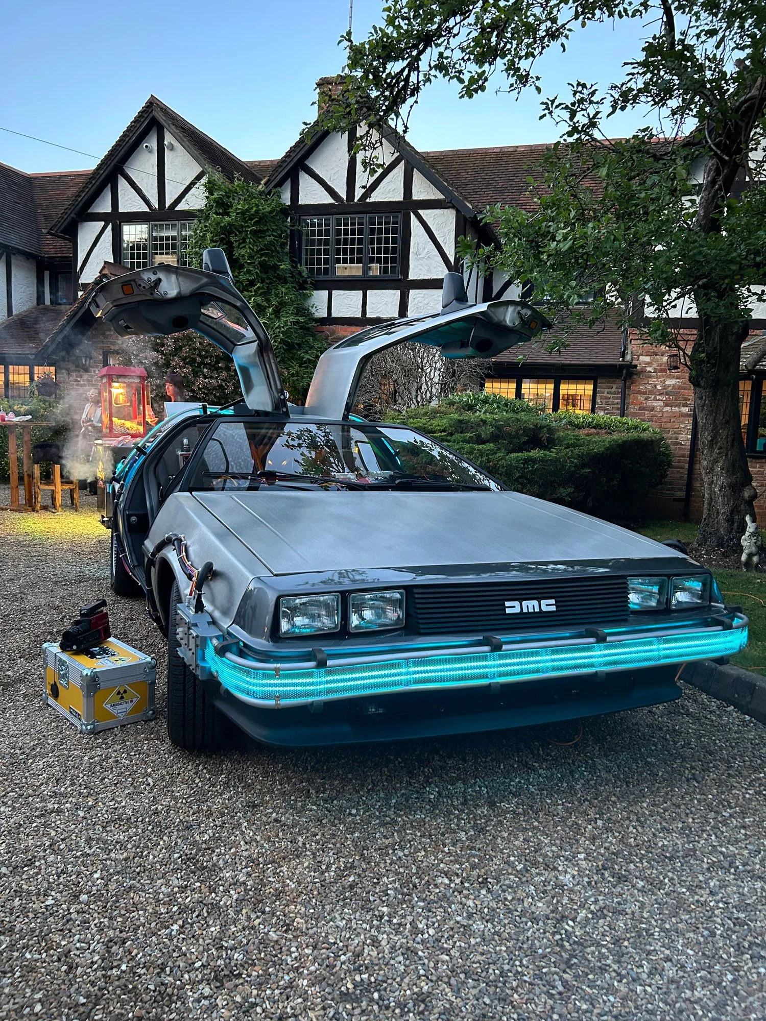 Time machine with blue flux bands glowing
