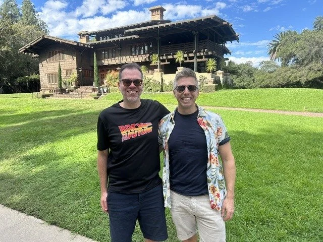 Nick and a friend at the Gamble House, Pasadena