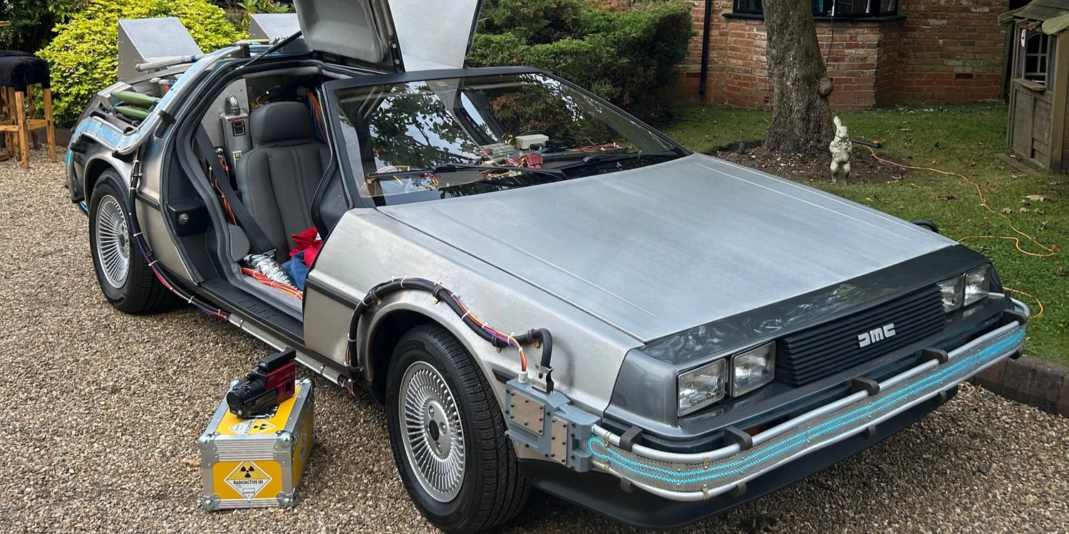 The time machine at a wedding venue entrance