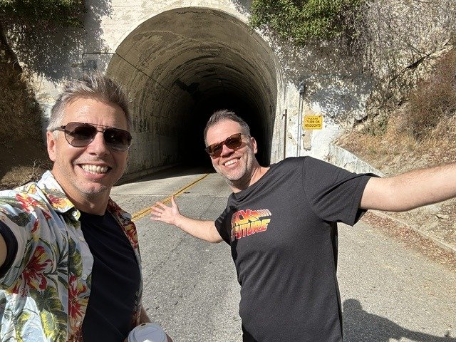Nick and a friend at the Griffith Park tunnel