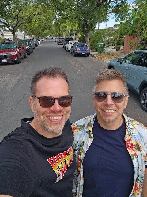 Nick and a friend at the entrance to Lyon Estates
