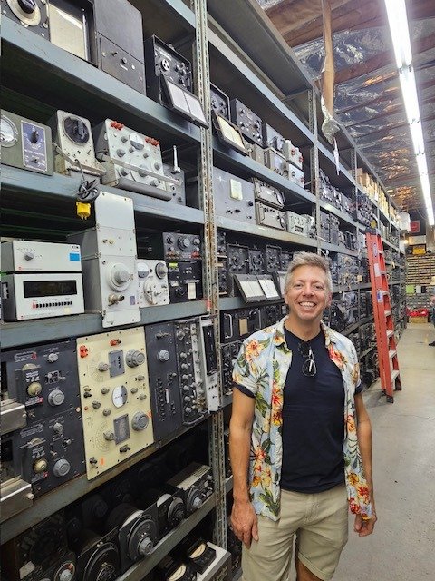 Nick among vintage electronics at Apex Electronics