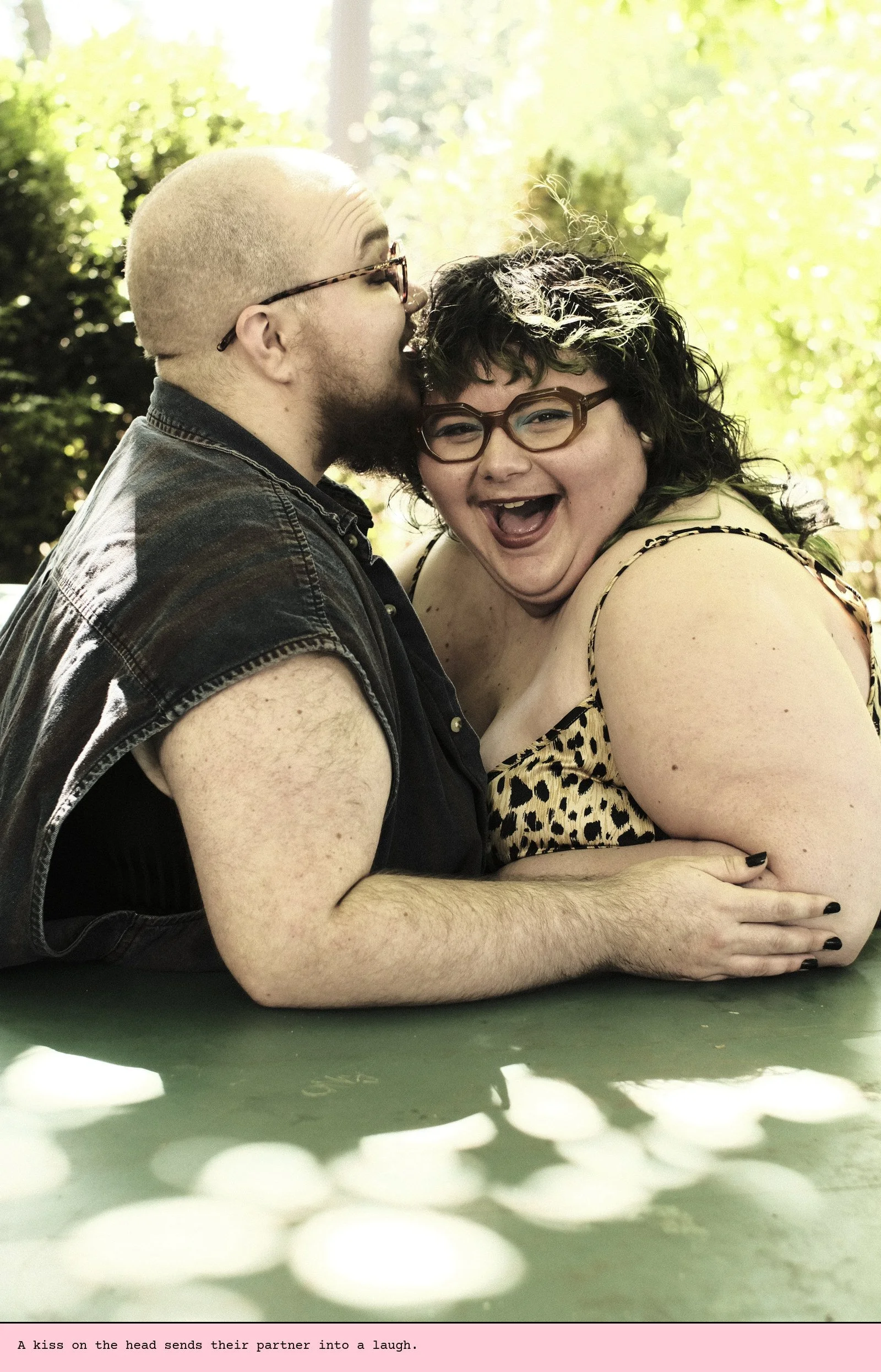 A kiss on the head sends their partner into a laugh.