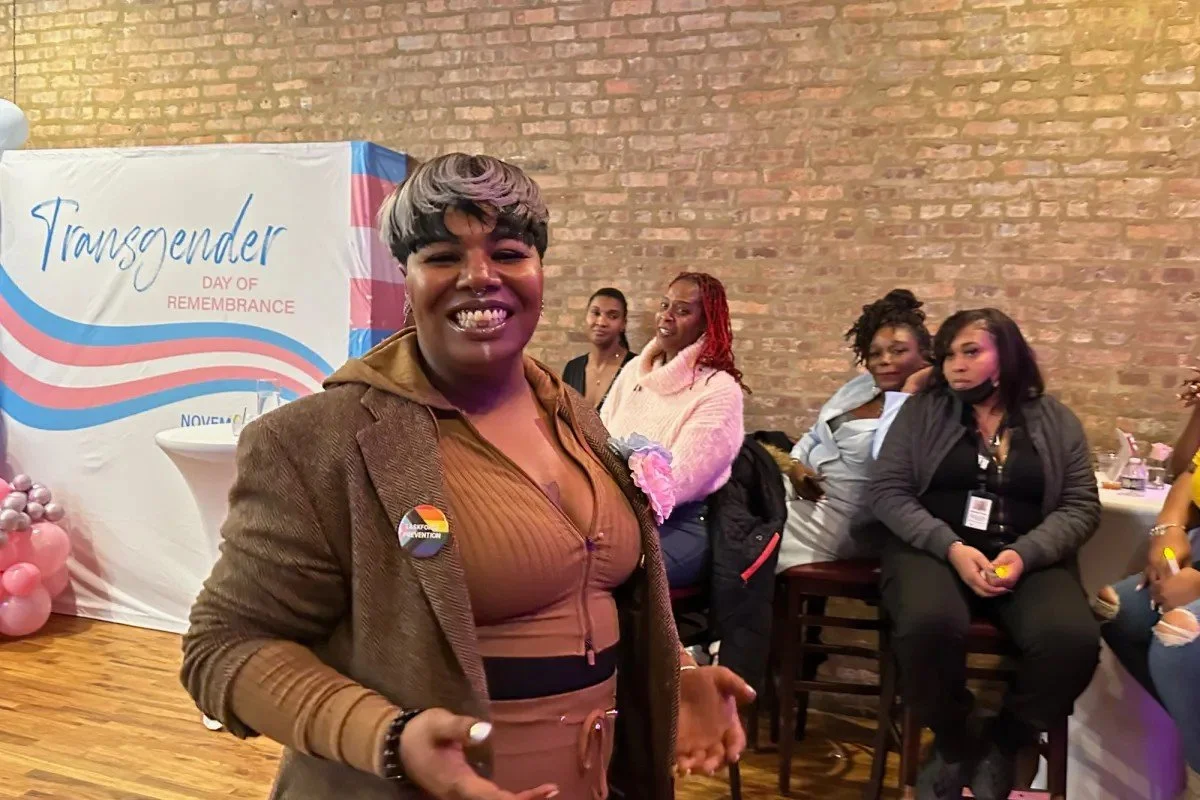 Trinity Sapphire performs spoken word at Life is Work's Trans Day of Remembrance event Wednesday, Nov. 20, 2024. Credit: Zakari Kaletka/Block Club Chicago